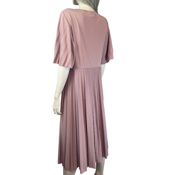 ASOS Dress Simply Be Pleated Kimono Sleeve Deep V Neck Midi Skater Rose Pink - Picture 9 of 14